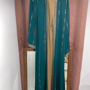 Elegant Teal and Beige Women's Dress